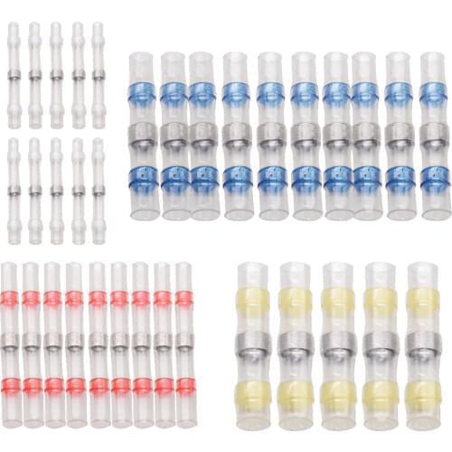 50pcs SST Shrinkage Solder Sleeve Heat Shrink Butt Wire Connectors Waterproof Tinned Copper Solder Seal Terminals Wire Splice