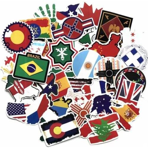 TD ZW 52 Pcs/Lot Waterproof National Flags Sticker for Laptop Trunk Skateboard Guitar Computer Bicycle Decal Popular Toy Sticker