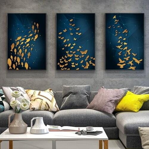 BALLEAY ART 3 Art Painting on Canvas Butterfly Fish Canvas Print Wall Art Painting For Office Living Room Wall Posters and Print