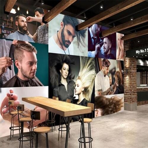 Beibehang Dazzling personality fashion charm creative hair salon barber shop wall custom large mural green wallpaper