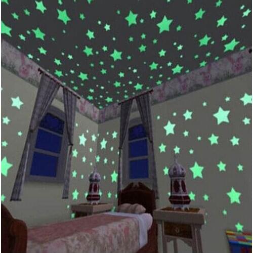 100Pcs/set Kids Bedroom Gorgeous Night-luminous Fluorescent Stars Stickers Self-Illumination Decor Glazed Door&Wall Sticker