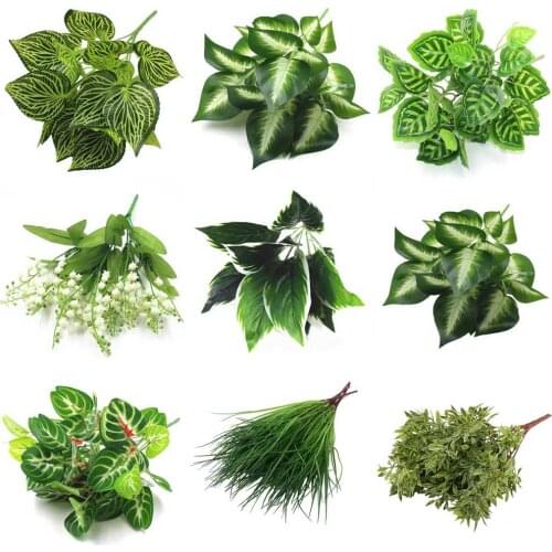 7 Fork Artificial Plants Eucalyptus Grass Plastic Ferns Green Leaves Fake Flower Plant Wedding Home Decoration Table Decors