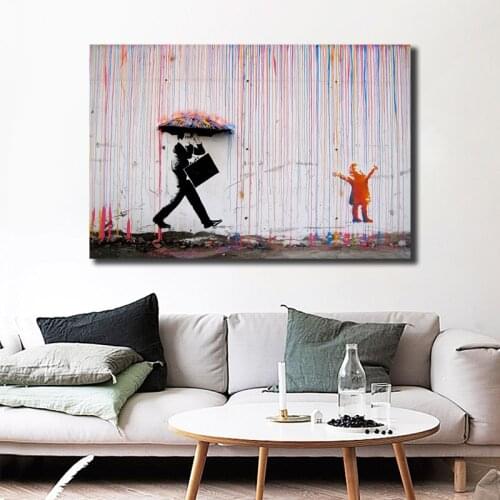 Rainbow Rain Street Art Canvas Painting Print Bedroom Home Decoration Modern Wall Oil Painting Poster Salon Picture Framework