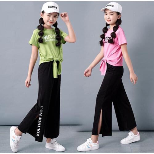 Girls Summer Outfit Set 2020 New Fashion Letter T-shirt + Black Pants Girls Clothes 10 12 14 Year Teenage Clothing