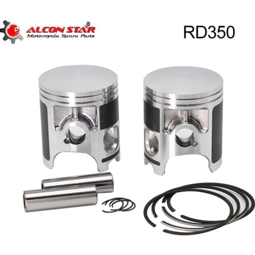 Alconstar- RD350 Piston Kit Set Standard STD 64mm Motorcycle Cylinder Piston For YAMAHA RD350 1973 1974 1975 Cafe Racer Racing
