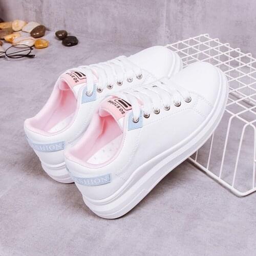 Women Chunky Sneakers Height Increasing Shake Shoes Flat Lace-up Walking Shoes Deportiva Mujer white woman fashion shoes