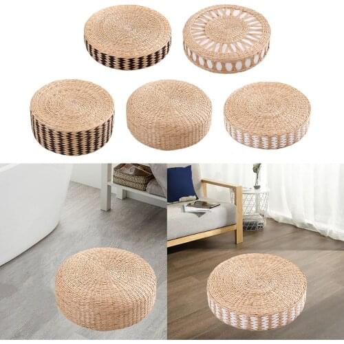 Round Japanese Style Thicken Floor Cushion Woven Straw Handcrafted Rattan Yoga Cushion Comfortable Living Room Decor
