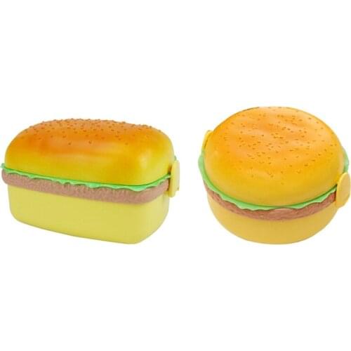 Hamburger Shape Lunch Box Double Layer Cute Burger Bento Box Lunchbox Children School Food Container Spoon Fork Set