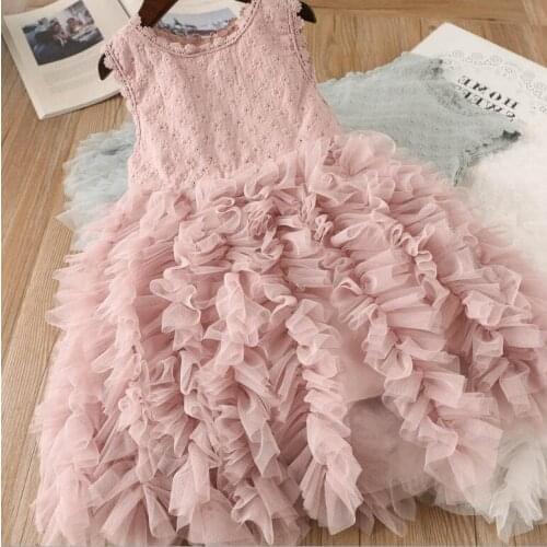 2018 baby girl summer folding mesh dress princess children fashion flower dress 5 pieces / batch wholesale