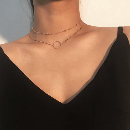 Hot New Arrival 2021 Fashion Modern Choker Necklace Two Layers Round Necklaces Gold Color Necklace Choker Jewelry For Women