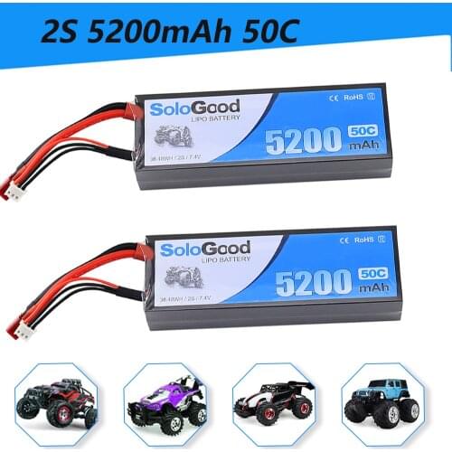 2pcs SoloGood 5200mAh 7.4V 50C Lipo Batteries 2S RC Lipo Battery with Deans Plug For RC Car Truck Helicopter Boats