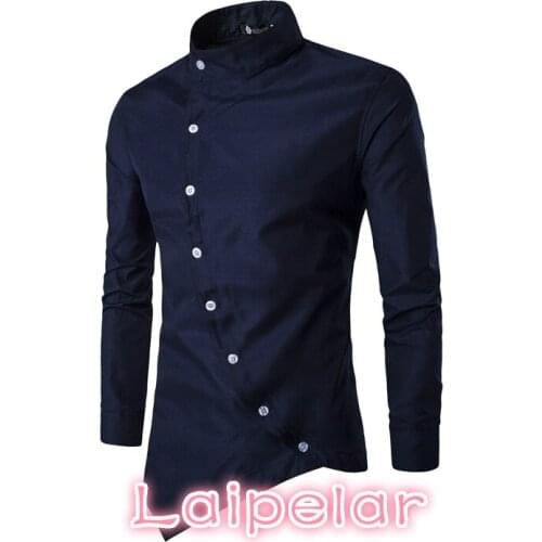 Men Shirt Personality Oblique Button Irregular Men Casual Dress Shirt New Arrival Long Sleeve Slim Fit Quality Male Shirts