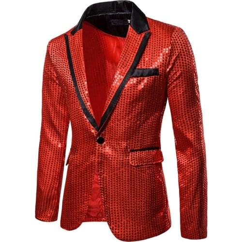 Mens Red Sequins Nightclub Prom Suit Jacket Blazer Men Slim Fit Blazer Masculino Party Stage Clothes for Singers Costume Homme
