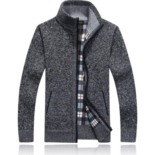 Mens sweater faux fur thick cardigan casual knit jacket plus size M-4XL fall/winter