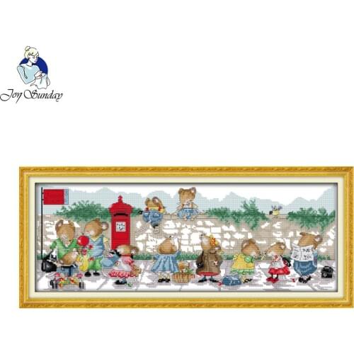 Joy sunday cartoon style The mice waiting for the bus counted cross stitch christmas gift embroidery set for kids