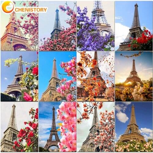 CHENISTORY DIY Painting By Numbers Tower Landscape Adults Kit Canvas Drawing Oil Painting HandPainted Home Decor Pictures Gift