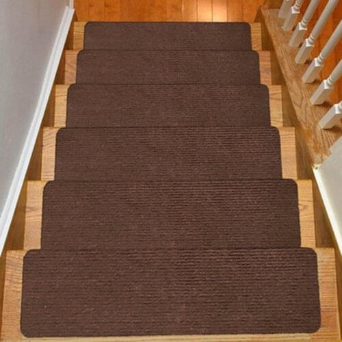 Non-Slip Solid Polyester Carpet Stair Treads Floor Protectors Rug Adhesive Stair Stepping Mat Washable Brown Gray 76x20cm