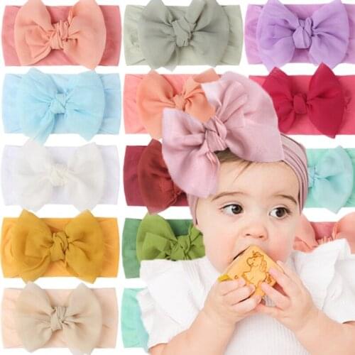 Large Ruffled Bowknot Nylon Headband Bandwidth Baby Headscarf Super Soft Chiffon Hand-knotted Baby Headscarf One Size Fits All
