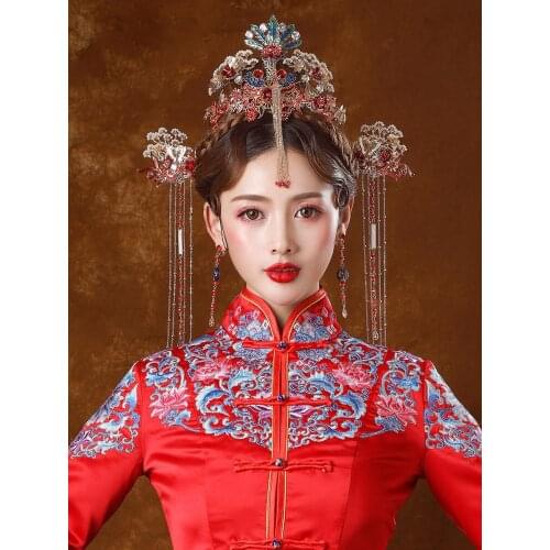 NiuShuya Retro Chinese Phoenix Hair Accessories Ancient Costume Hair Accessories Blue Long Tassel Hair Accessories