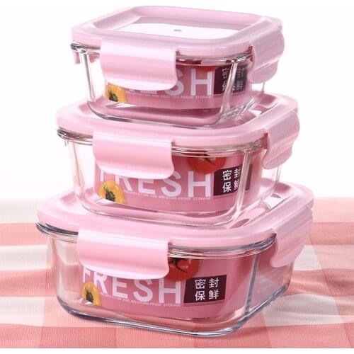 New 3Pcs Food Storage Box Suit Transparent Glass Lunch Box Household Microwave Oven Refrigerator Crisper Seal Food Salad Storage