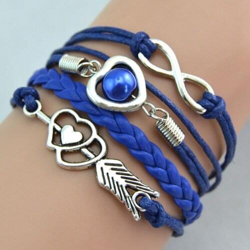 Charm Bracelets Heart Infinity Glass Beads Wrap Leather Handmade Jewelry Women Girl Gift