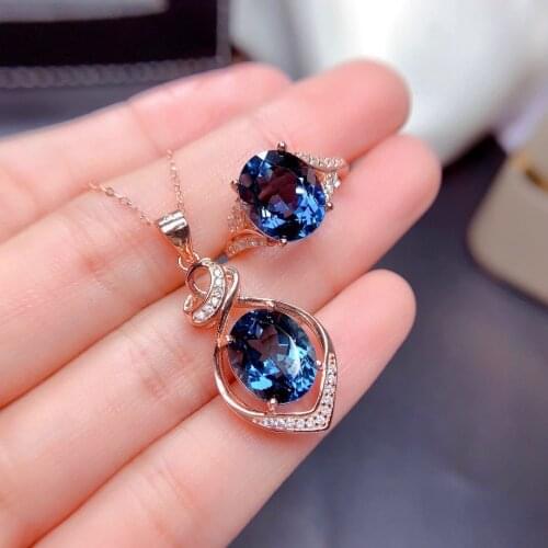 QTT Luxury Oval Zircon Stone Necklace Ring Set Shiny Rose Gold Color Fashion Elegant Women Bridal Jewelry Sets