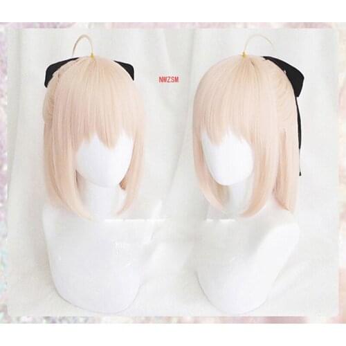 Anime Fate Grand Order Sakura Saber Okita Souji Wig Cosplay Costume Fate Go Women Short Synthetic Hair Halloween Party Wigs