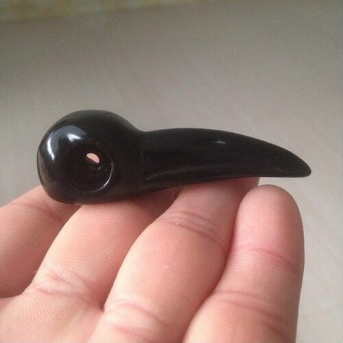 Natural energy obsidian stone carving crow skull pendant, the real healing, fate preventable