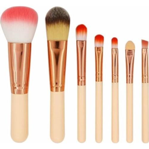 Professional soft synthetic hair pink mini 7pcs powder foundation eyes brushes kits cosmetic brush set tools