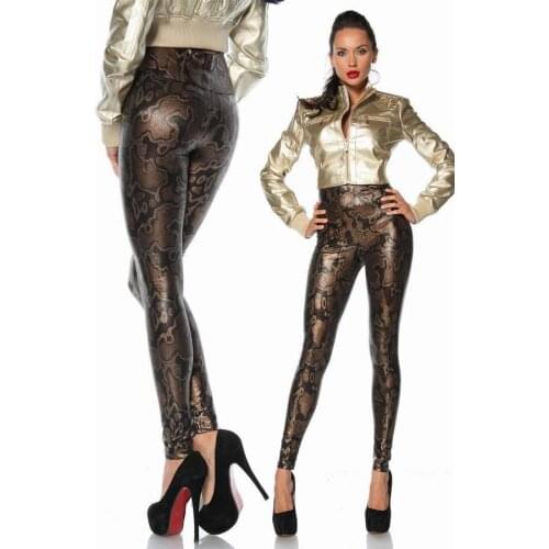 Sexy Snake Leather Print Leggigns 3S8449 Glitter Leggings Women Print Metallic Leggings Pants