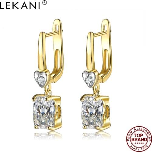 LEKANI Geometric Square Clear 5A Cubic Zirconia Stud Earrings Dangle Jewelry For Women Cute Heart Gold Plated Earrings On Sale