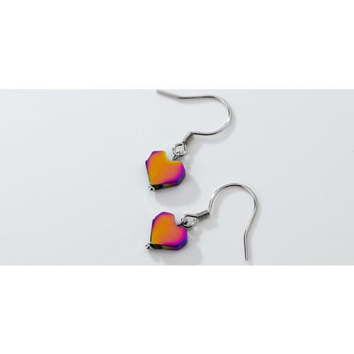 925 Sterling Silver Gradient Color Love-Heart Earrings Hook Fashionable Simple Korean Elegant Cute Heart-shaped Jewelry