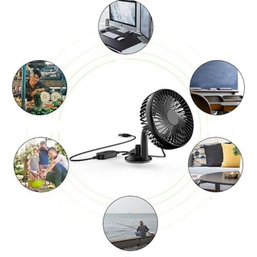 Car Rear Seat USB Fan, Suction Cup Single Head 5.5 Inch Car Fan 12V24V Universal Large Wind Three Speed Control USB Car Fan