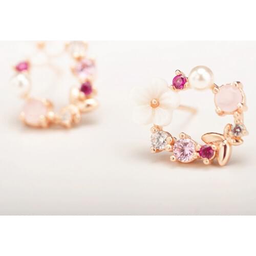 Korean New Colorful Crystal Stud Earrings For Women Cute Round Flowers Earrings Fashion Jewelry Gifts Brincos Accessories