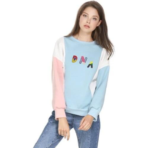 Women Sweatshirts Letter Print Colorblock Patchwork Casual Pullover 2021 Spring O-neck Female Sudaderas Tracksuits Tops