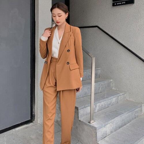Womens 2 Pieces Office Blazer 2020 Autumn Suit Slim Fit Work Suits for Women Blazer Jacket and Long Pant Suits