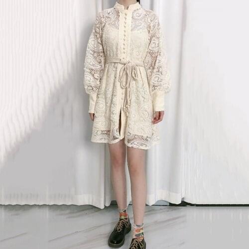 Daily dress hollow out hemp rope personalized medium length dress womens national hollow out water soluble lace embroidery