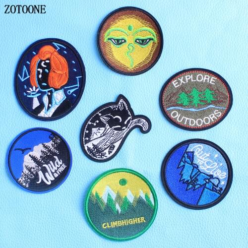 ZOTOONE 1pc Round Parches Embroidered Iron on Patches for Clothing DIY Forest Gothic Cat Motif Stripes Clothes Stickers E