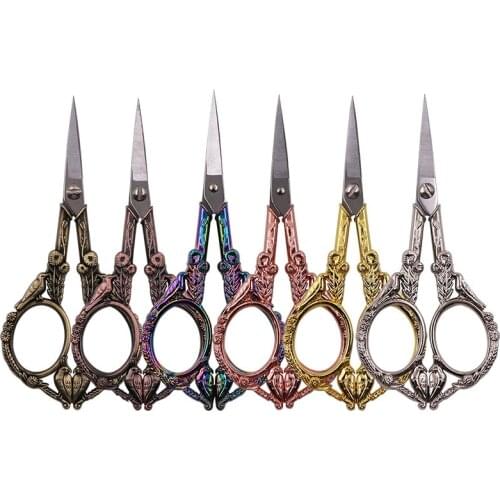 1Pcs Stainless Steel Vintage Scissors Bird Floral Sewing Retro Embroidery Scissors Short Fabric Cutter Yarn Shear
