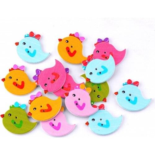 Free Shipping Retail 10Pcs Mixed 2 Holes Cartoon Bowknot Bird Animal Shape Wood Sewing Buttons Scrapbooking 27x30mm