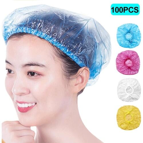 100Pcs Elastic Disposable Bathing Shower Cap Anti-Dust Hat for SPA Hair Salon Clear Hair Salon Bathroom Products Bath Caps
