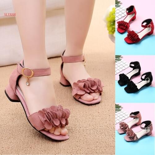 2018 Fashion Children Sandals Kids Girls Suede Flowers Sandals Summer Boys Girl Pink Red Black Sandals Shoes Size27-38