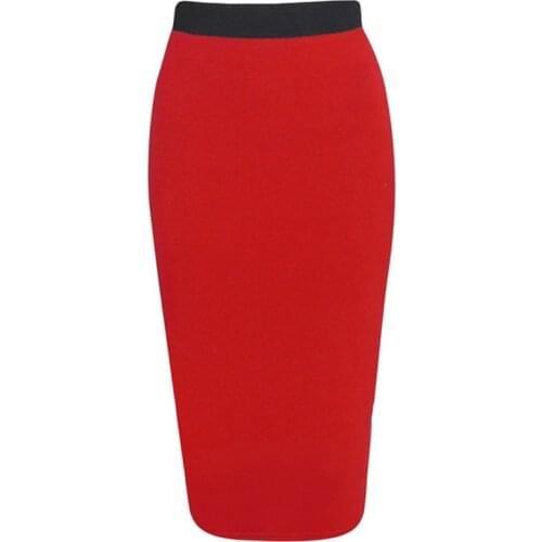 2021 Fashion Elastic High Waist Plus Size Sexy Midi Pencil Cotton Skirt Women Office Lady Stretch Bodycon Solid Color Skirt