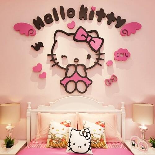 Hellooo Kitty 3D Wall Sticker Super Cute Stickers for Girl Living Room Decor Cartoon KT Cat Home Wall Decorations Accessories