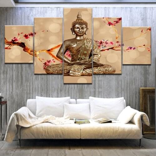 5Panel HD Printed abstract golden Buddha wall posters Print On Canvas Art Painting For home living room decoration
