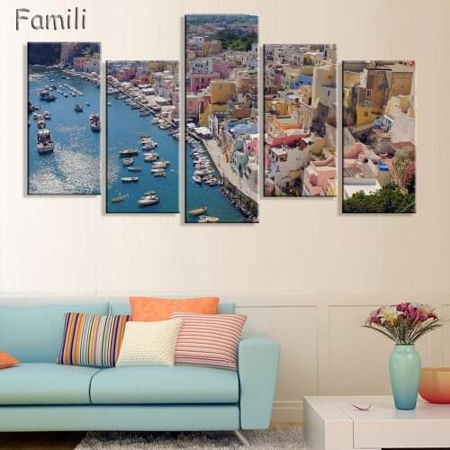 5 Pcs/Set Framed HD Printed Italy Landscape Wall Art Canvas Pictures For Living Room Bedroom Home Decor Canvas Painting