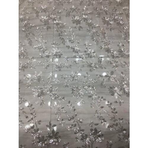 5yards/bag Silver embroidery sequins flower patterns high-end European and American fabrics used in wedding dress design XX127