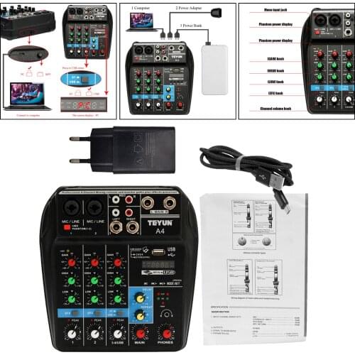 Audio Mixer Digital Karaoke Players Sound Mixing Console MP3 Jack 48V Amplifier AUX Paths for Computer Recording