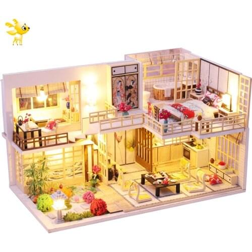 DIY-KIT Kids Toys Dollhouse With Furniture Assemble Wooden Miniature Doll House Diy Dollhouse Puzzle Toys For Children