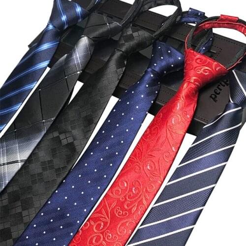 Mens Necktie Zipper Skinny Tie 6cm 5cm Strip Business Gentleman Lazy Ties Polyester Quality Floral Plaid Arrow Accessory 2pcs